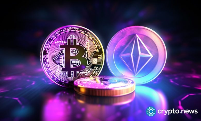 Crypto News Bitcoin And Ethereum Blurry Hologram Nft Blackground Bright Neon Colors сyberpunk Style .jpeg
